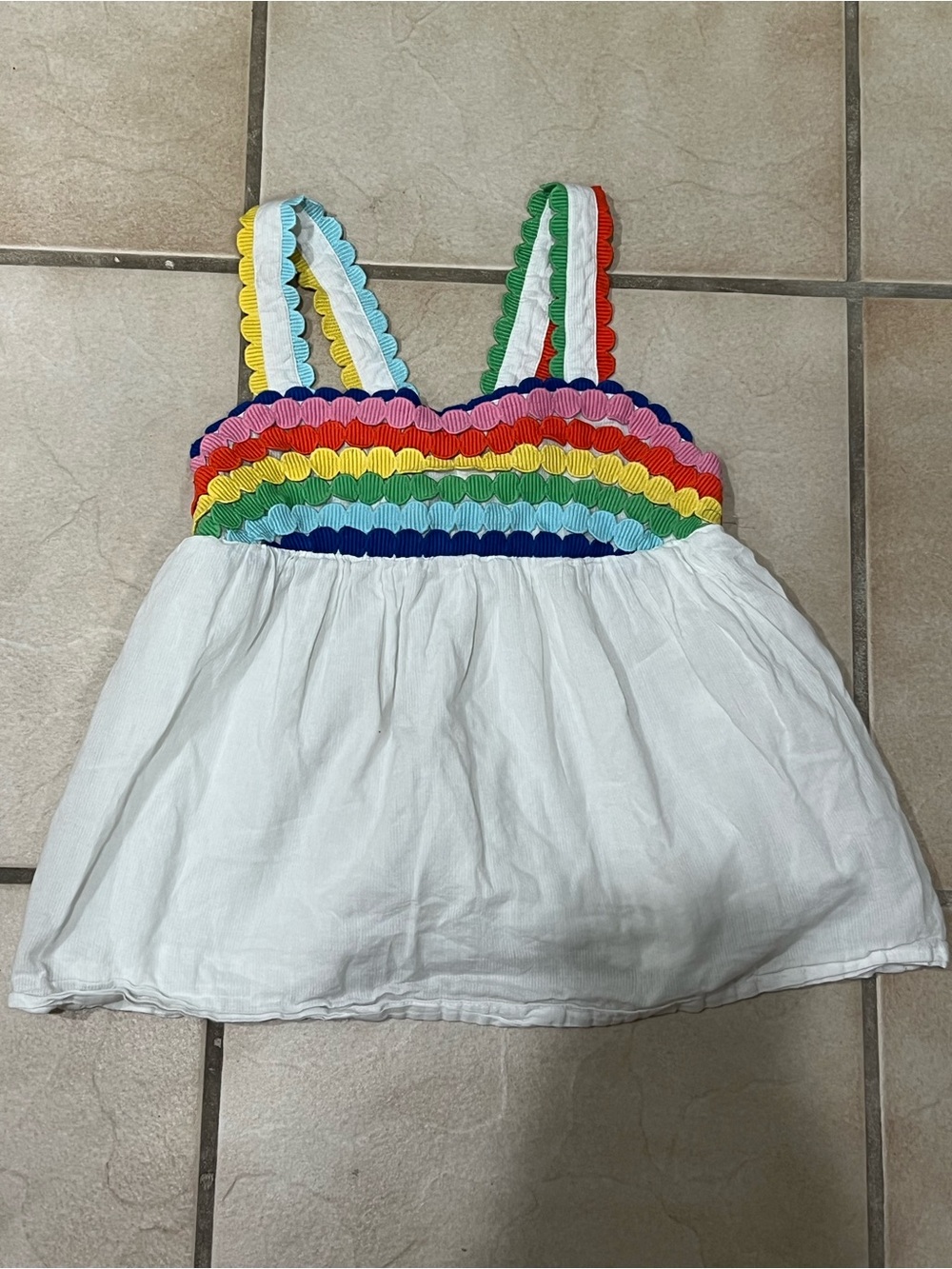 Mini Boden white top with rainbow scalloped straps 9-10yr